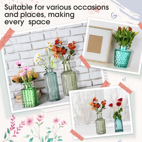 Yaomiao 30 Pcs Vases Bulk Colored Flower Glass Bud Vases Valentine Vintage Colored Glass Bottles Colorful Rustic Embossed for Home Wedding Table Decorations Gifts(Green Series) - color: Green Series
