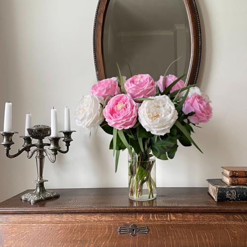 YalzoneMet 3.5'' Big Bloom Rose Artificial Flowers Pink 4Pcs Real Touch Rose Faux 17.7 Inch Long Stem Austen Roses Peonies Fake Flowers for Home Kitchen Party Christmas Flower Wedding Decor - color: Pink