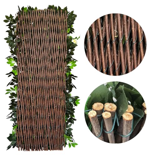 Expandable Privacy Screen with Artificial Flower for Balcony Patio Fence Greenery Privacy Fence Outdoor Leafy Purple Rose 1pcs - color: Leafy Purple Rose, size: 1pcs