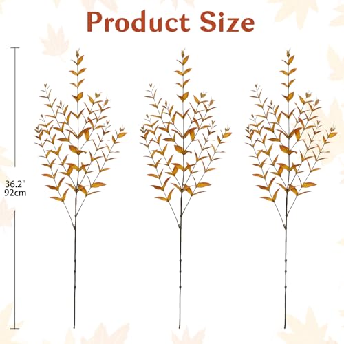 Briful 3PCS Artificial Fall Stems – 36.2" Long Stem Golden Leaf Branches, Autumn Foliage Branch for Fall Vase Filler, Thanksgiving Centerpiece, Harvest & Farmhouse, Christmas Decoration - color: Golden