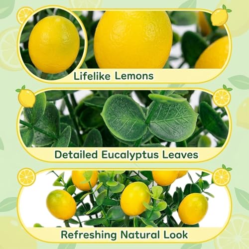 6Pcs Artificial Lemons, Faux Branches, Artificial Lemon Branches, Perfect for Home, Kitchen Table, Wedding Arrangements, Outdoor Courtyard and Office Desk Decoration