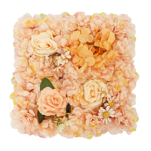 12Pcs Artificial Flower Wall Panel 3D Floral Backdrop Walls 15" X 15" Flower Wall Decor Flower Backdrop Faux Rose Panel for Party Home Background-Champagne - color: Champagne Warm Tones