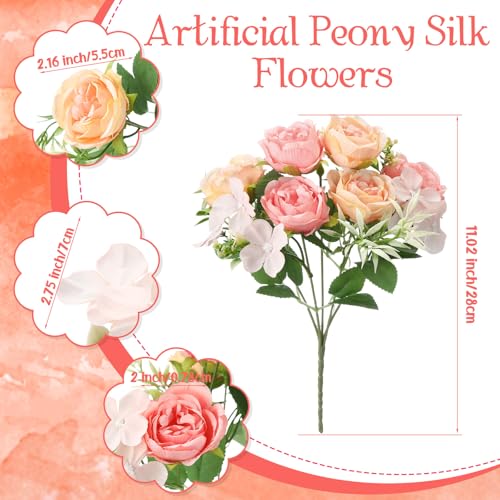 Geosar 8 Bundles Artificial Peonies Flowers Fake Silk Peony Bouquet Faux Peonies Flowers Bulk for Decoration Vase Floral Arrangements Wedding Party Table (Pink,Yellow) - color: Pink, Yellow