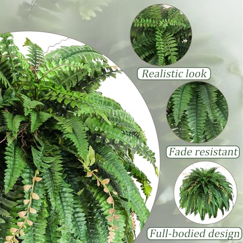 2pcs 48in 88 Blades Artificial Boston Ferns for Outdoors Large, UV Resistant Faux Outdoor Plants,Weatherproof Fake Ferns Plants Outdoor Indoor for Garden Porch Patio Home Decor - color: Bosten Fern, size: 2Pcs