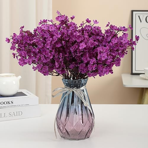 6PCS Artificial Baby Breath Flowers Fake Silk Real Touch DIY Floral Bouquets Decor Wedding Party Decoration Arrangements (Purple) - color: Purple