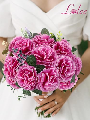 108pcs Carnation Head Flowers with Stem, Purple Artificial Flowers Carnations Bulk, Lavender Silk Carnation Fake Flower for Wedding Bouquet Centerpieces Tables Grad Party Cemetery Gravesite Decor - color: Purple