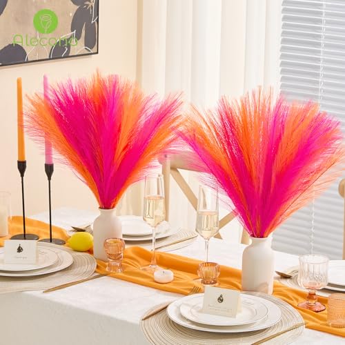Alecono Pampas Grass 17in 𝟯𝟬𝙋𝙘𝙨, Orange and Hot Pink Artificial Faux Fluffy Pampas Grass Decor for Home Wedding Centerpieces Party - color: Hot Pink, Orange, size: 30pcs