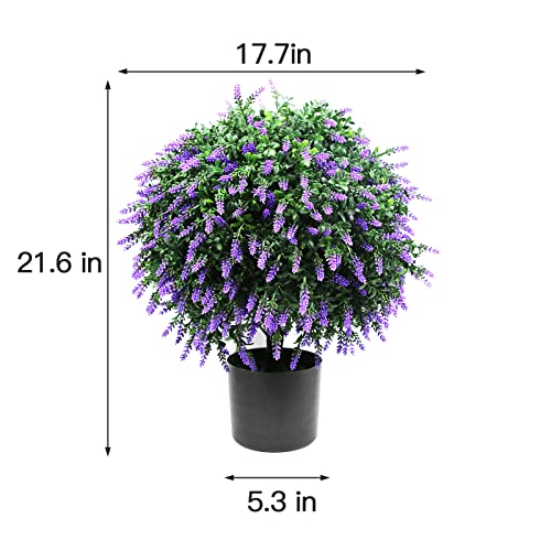 Sunnyglade 21.6” Tall Artificial Lavender Topiary Ball Tree Set of 2 Pack Potted Bushes UV Resistant Potted Plants for Indoor Outdoor Home Garden(Purple) - color: Purple