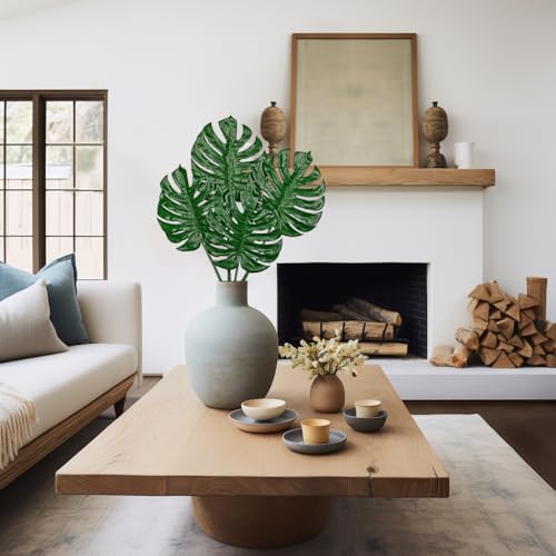 DILATATA 4 Pack Artificial Monstera Leaves with Long Stem for Vase - Fake Tropical Plants Palm Leaves Realistic Philo Turtle Leaves for Home Wedding Party Decor - Large - color: Large Monstera#pe 4pcs