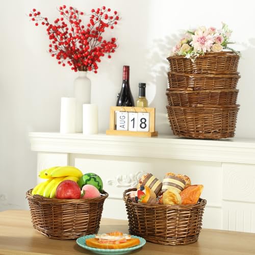 Barydat Small Wicker Basket with Handle Flower Girl Baskets Oval Willow Woven Braided Gift Basket for Weddings Picnic Baby Shower Home Garden Decor(6 Pcs,Brown,12'' x 9'' x 5'') - color: Brown, size: 12'' x 9'' x 5''