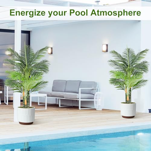 4ft Tall Triple Golden Cane Palm Artificial Tree Large Tropical Palm Tree UV Resistant Fake Plant in Pot for Indoor Outdoor Big House Living Room Outside Patio Office Home Decor 1Pack - size: 4ft