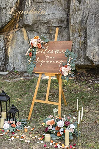 Lookein Artificial Flower Swag for Wedding Welcome Sign Floral Decoration for Wedding Ceremony Wedding Reception Entry Decoration Set of 2, Chic Terracotta