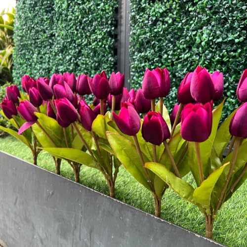Artificial Fake Flowers Tulip for Outdoor Decoration,UV Resistant Faux Plastic Fabric Greenery Shrubs Plants Fake Flowers Hanging Planter Kitchen Home Garden Wedding Decor (Dark Purple) - color: Dark Purple