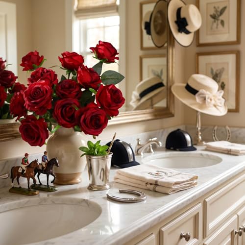 Nubry Artificial Silk Rose Flower, Mothers Day Rose Gifts for Mom, Bouquet Lifelike Fake Flowers for Wedding Home Party Decoration Event Gift 10pcs (Burgundy) - color: Gradient Wine Red