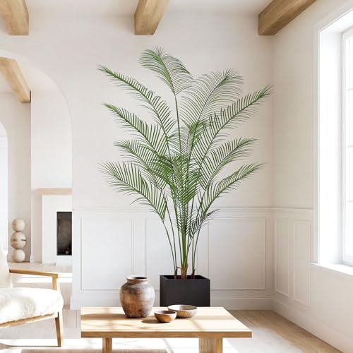 Artificial Palm Tree 7FT Tall Faux Palm Tree Indoor Fake Plants Faux Tropical Plant, UV Resistant & Maintenance Free Indoor/Outdoor Fake Tree in Pot for Home Office Living Room Patio Decor - style: 7FT Fine Leaved
