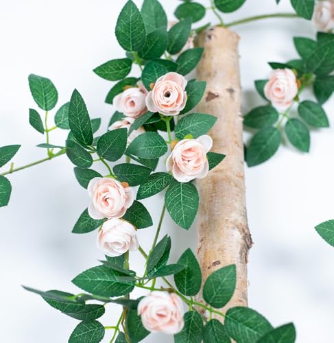 2PCS x 6FT Bendable Rose Vine Hanging Flower Garland Wildflower Floral Garland for Wall Decor Trellis Fence Home Room Decoration (Champagne, 2pcs) - color: Champagne, size: 2pcs