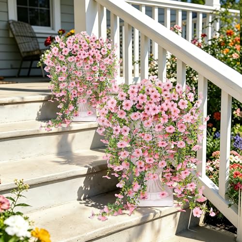 AGIRL 6 Bundles Artificial Flowers for Outdoors Spring Summer Decoration,Pink Fake Hanging Flowers,UV Resistant Silk Faux Plants for Garden,Patio,Porch,Yard,Farmhouse Decor (Pink) - color: Pink