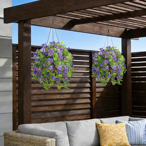 Hrobek Fake Artificial Flowers Hanging for Outdoors Decor, 2 Bundles UV Resistant Faux Silk Flowers for Planters Porch Patio Window Yard Balcony Fence Decoration - color: Purple, Light Purple-1