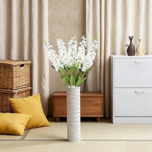White Delphinium Artificial Flowers 5PCS Silk Flowers with Stems Snapdragon Long Stem for Tall Vase Home Wedding Centerpieces Decor (White) - color: Pure White