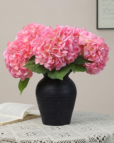 5pcs Pink Hydrangea Artificial Flowers Real Touch Latex Large Fake Hydrangeas 21in Lifelike Full Dried Faux Hydrangeas Flowers for Home Decor Wedding Party Arrangements - color: Pink, size: 5Pcs