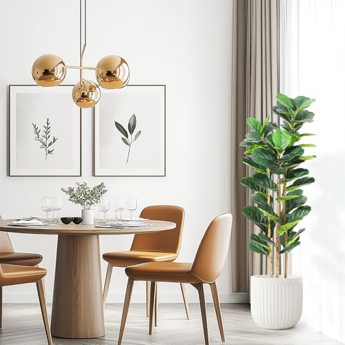 Garvee Artificial Fiddle Leaf Fig Tree with White Planter, 5 ft Tall Fake Plant with Natural Wood Trunk, Faux Ficus Tree Potted Moss for Home Office Living Room Decor - size: 5ft