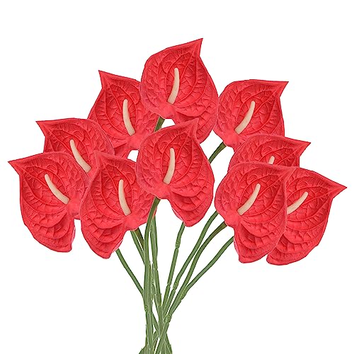 PATIKIL 13" Artificial Anthurium Lily Flowers, 10 Pack Permanent Flower Floral Arrangements Bouquet for Home Decor Bridal Wedding Festival Party, Red - color: Red
