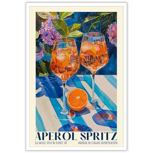 Vintage Cocktail Poster Trendy Aperol Spritz Canvas Wall Art Minimalist Elegant Preppy Cocktail Aesthetic Prints Painting For Home Bedroom Bar Cart Living Room Wall Decor 24x36in Unframed - color: style 02, size: 24"L x 36"W