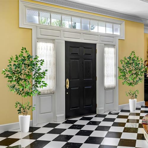 Warmplants Artificial Ficus Tree, 6ft Tall Silk Fake Ficus Leaves Plant with Basket, Indoor Outdoor Faux Greenery Tree for Home Garden Office House Livingroom Décor - color: Ficus, size: 6ft