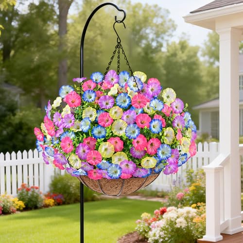 Elyum 2 Pack Artificial Hanging Flowers for Outdoors, Fake Flowers Artificial Petunias Hanging Baskets for Outdoors, UV Resistant Fake Hanging Plants Flowers for Outside Garden Patio Porch Decor - color: Mixed Colors 4, size: 2 Pack