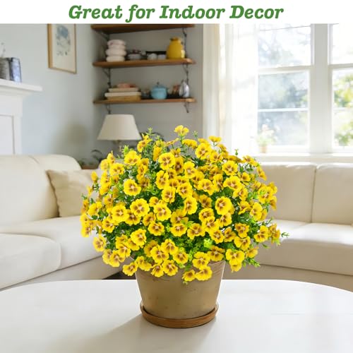 Roberly 20 Bundles Artificial Flowers for Outdoors, Fake Silk Flowers with Plastic Eucalyptus Greenery Stems Realistic Faux Plants for Spring Summer Porch Patio Yard Garden Vase Home Decor, Yellow - color: Yellow