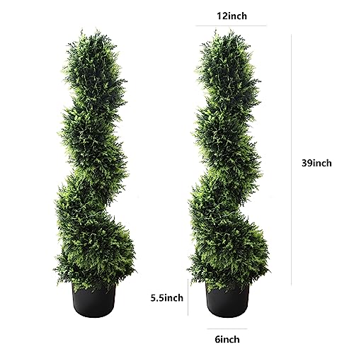 Artificial Topiary Tree, Spiral Cedar, 37 Inch, 2-Set