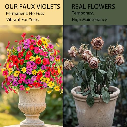 Artificial Petunias with Ground Stake - UV Resistant & Waterproof Faux Flowers for Outdoor Indoor Garden, Yard, Planter, Porch & Home Decor (3pcs) - color: Colorful 3pcs
