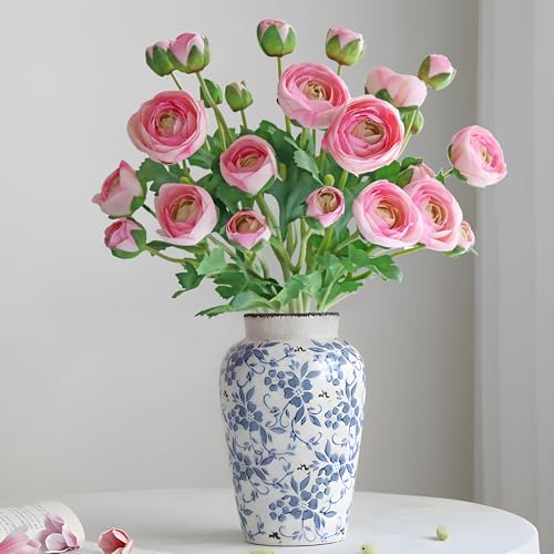 5PCS Artificial Ranunculus Flowers with Silk Flower Real Touch Stem Spray for Home Garden Office Decoration Wedding DIY Arrangements (Light Pink) - color: Light Pink