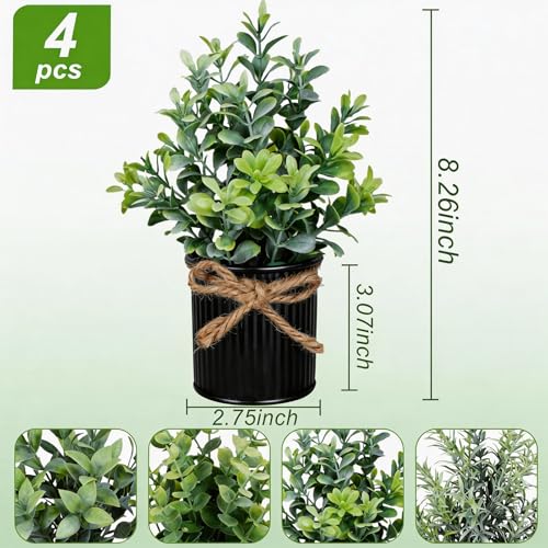 Yoratee 4 Potted Artificial Plants Metal Fake Potted Plant with Iron Pot Mini Greenery Decor Small Faux Plants for Indoor Farmhouse Home Porch Garden Bathroom Room Décor Black - color: Black