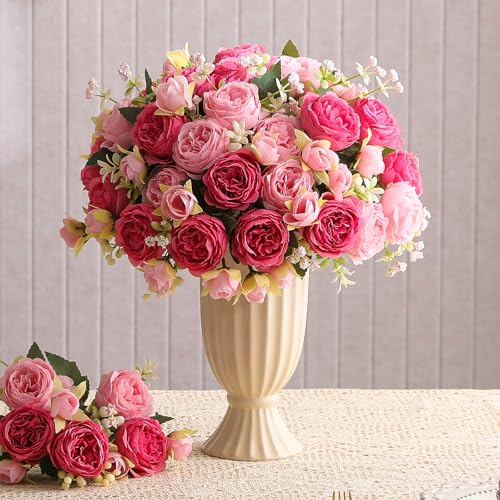 Luyue 2 Packs Pink Peonies Artificial Flowers Faux Peony Bouquet Fake Pink Flowers for Vase Silk Floral Arrangements for Table Centerpiece Wedding Decoration Indoor Home Decor - color: Mixed Pink-2pcs