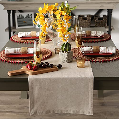 DII Chambray Kitchen, Tabletop Collection, Stone, 14x108 Table Runner - color: Stone, size: 108" x 14" (Rectangular)