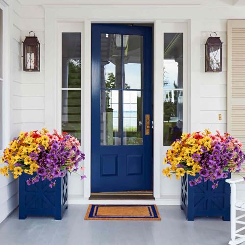 Geegoods Artificial Mums Flowers for Outdoors, 16 Bundles UV Resistant Fake Plastic Colorful Mix Flowers for Patio Porch Spring Summer Decor - color: Mix 4 Colors, size: 16PCS
