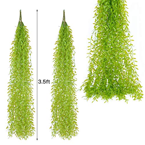 Artificial Hanging Vine, 10 Pcs Weeping Willow Plastic Plants Greenery Leaves Faux Ivy Garland Fake Plant UV Resistant for Indoor Outdoor Garden Door Wall Baskets Wedding Party Table Decoration Green - color: Hanging Willow-green-10 Pcs
