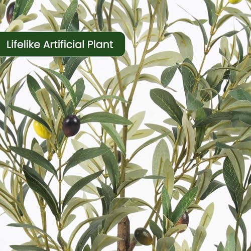 Artificial Fake Olive Tree 5FT Tall 1Pack Faux Silk Olive Tree for Home Living Room Office Decor Faux Artificial Plants Indoor Fake Potted Plants with Fruit & Free Moss - size: 5ft