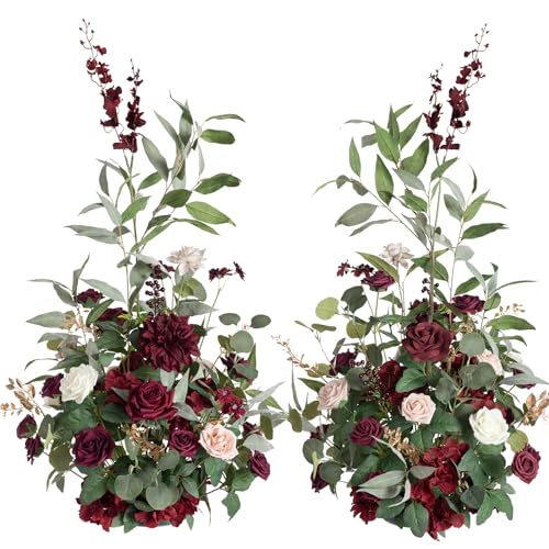Ling's Moment 41" Tall Fall Free Standing Artificial Flowers Arrangements 2pcs Wedding Arch Altar Stage Decorations Romantic Marsala For Ceremony Reception Rose Floral Party Outdoor Centerpieces Decor - color: Red-marsala & Blush