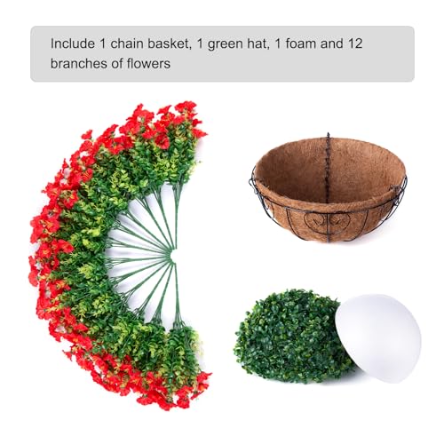 HyeFlora Artificial Fake Hanging Flowers for Outdoors Baskets Spring Decor, Faux Hanging Plants Outside Silk Morning Glory in Planter Look Real UV Resistant for Outdoor Porch Patio Garden Home, Red - color: B Red