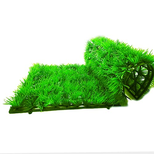 2pcs (10"X10") Artificial Aquarium Grass Mat Decorations Artificial Plastic Lawn Ornament Landscape Green Plants Decoration for Saltwater Freshwater Tropical Fish Tank Decor