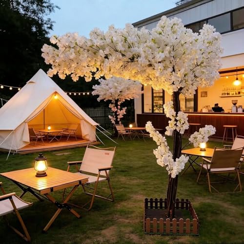 Artificial Cherry Blossom Trees, 9.8ft White Faux Cherry Blossom Tree Fake for Indoor Outdoors for Wedding Party Office Shopping Hotel Restaurant Living Room Home Decor,White-9.8x9.8ft - size: 9.8x9.8ft