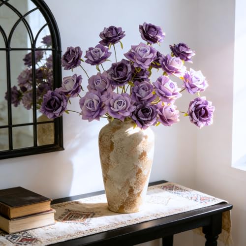 INXUGAO 6 Pcs Artificial Flowers Fake Roses for Outdoor, 28" Long Stem Silk Roses for Wedding Indoor Outside Party Decor, Realistic Faux Bouquet for Tall Vase Planter (Purple) - color: Rose-purple 6 Pcs