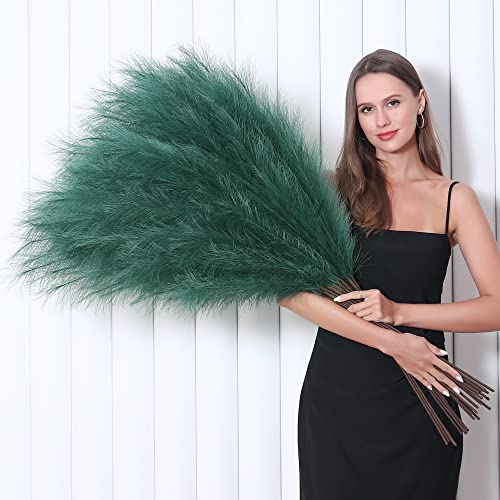8 Pcs 45 inch Tall Faux Pampas Grass Decor, Large Artificial Green Pompous Grass Bulk, Long Fake Pompas for Floor Vase Filler, Wedding, Baby Shower, Home and Boho Decor (Green) - color: Green
