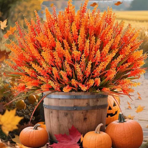 Toprooms Fake Mums Fall Decor, 12 Bundles UV Resistant Faux Mums for Outdoor Planters, Fall Flowers Artificial for Decoration, Faux Plants for Home Porch Thanksgiving Decoration (Autumn, 12 Pcs) - color: Autumn