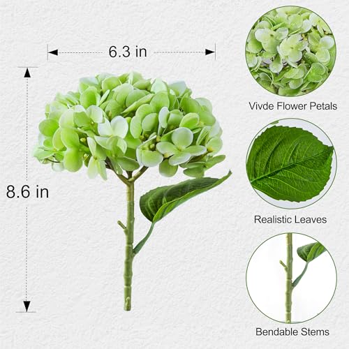Artificial Hydrangea Flowers Arrangement in Wood Planter, 4PCS Fake Green Flowers in Wooden Vase Potted Floral Centerpieces for Tables Living Room Home Office Room Shelf Kitchen Decor - color: Light Green Hydrangea