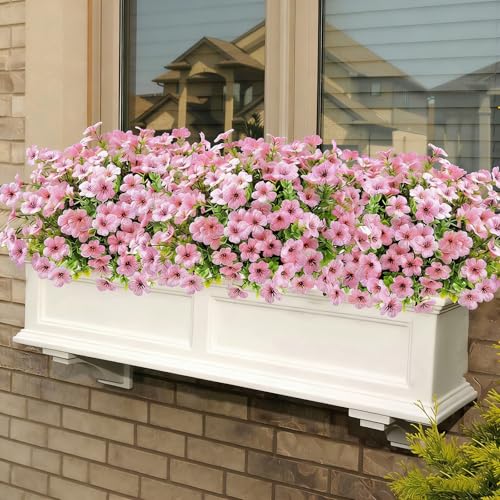 12 Bundles Artificial Flowers for Outdoor UV Resistant and Realistic, Faux Daisy Fake Flowers with Eucalyptus Leaves for Porch, Patio, Planter, Window Box, Home, Garden Decor - color: Pink