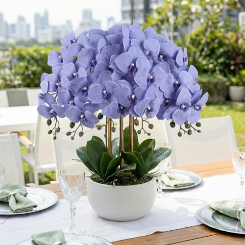 6 Pcs Light Purple Artificial Orchid that Look Real Phalaenopsis Orchid Flowers 30" Velvet Silk Fake Orchid Stems for Tall Vase Wedding Party Centerpieces Home Decor (Light Purple) - color: Light Purple