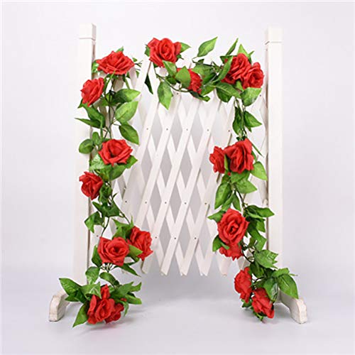 canjoyn 2 Pack 4.2 Feet/Piece Artificial Flower Vine Rattan Hanging Silk Rose Garland for Wedding Venue Backdrops Flower Walls Photo Background Bridal Showers, Baby Showers, and Event Decor (Red) - color: Red